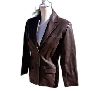 Beautiful Vegan deep chocolate Brown Leather Silk Lined 2 button Blazer SM-MED